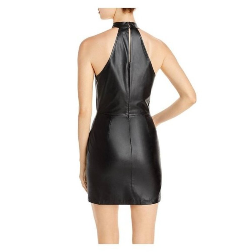 AQUA Faux Leather Halter Mini Dress Black NWT - Picture 3 of 3